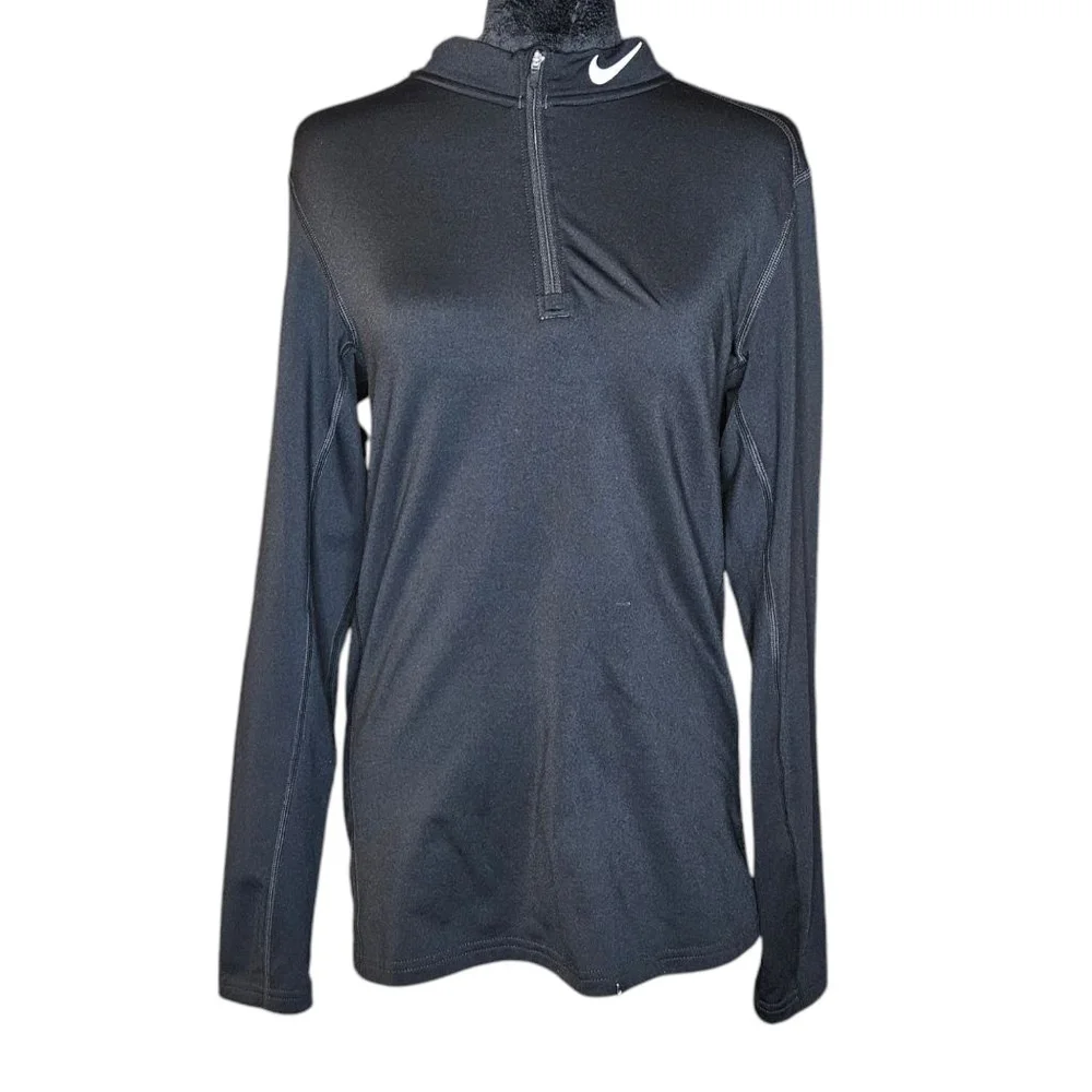 Nike Dri-FIT Small Black 1/4 Zip Fitted Long Sleeve Athletic Sweatshirt - Picture 2 of 10